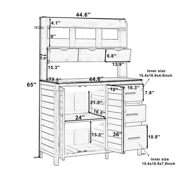 Farmhouse Patio Potting Bench Garden Workstation w/6 Drawers