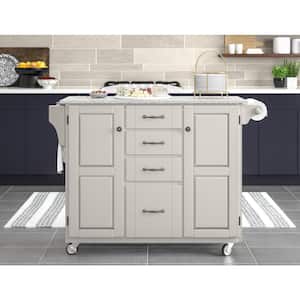 Create-a-Cart White Kitchen Cart with Salt and Pepper Granite Top