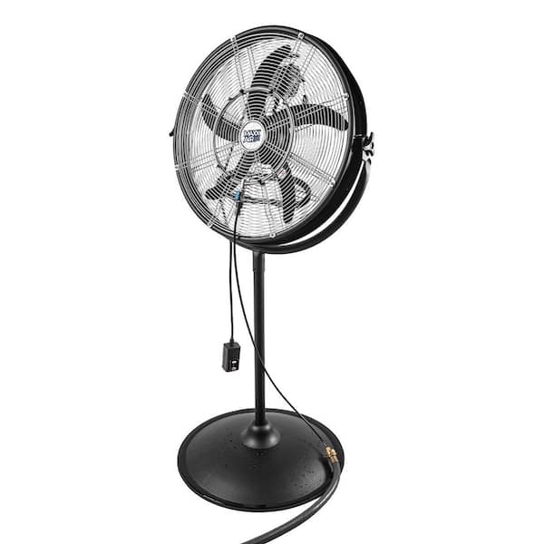 Maxx Air 20 in. 3-Speed Outdoor Misting Pedestal Personal Fan in Black with Garden Hose Connection