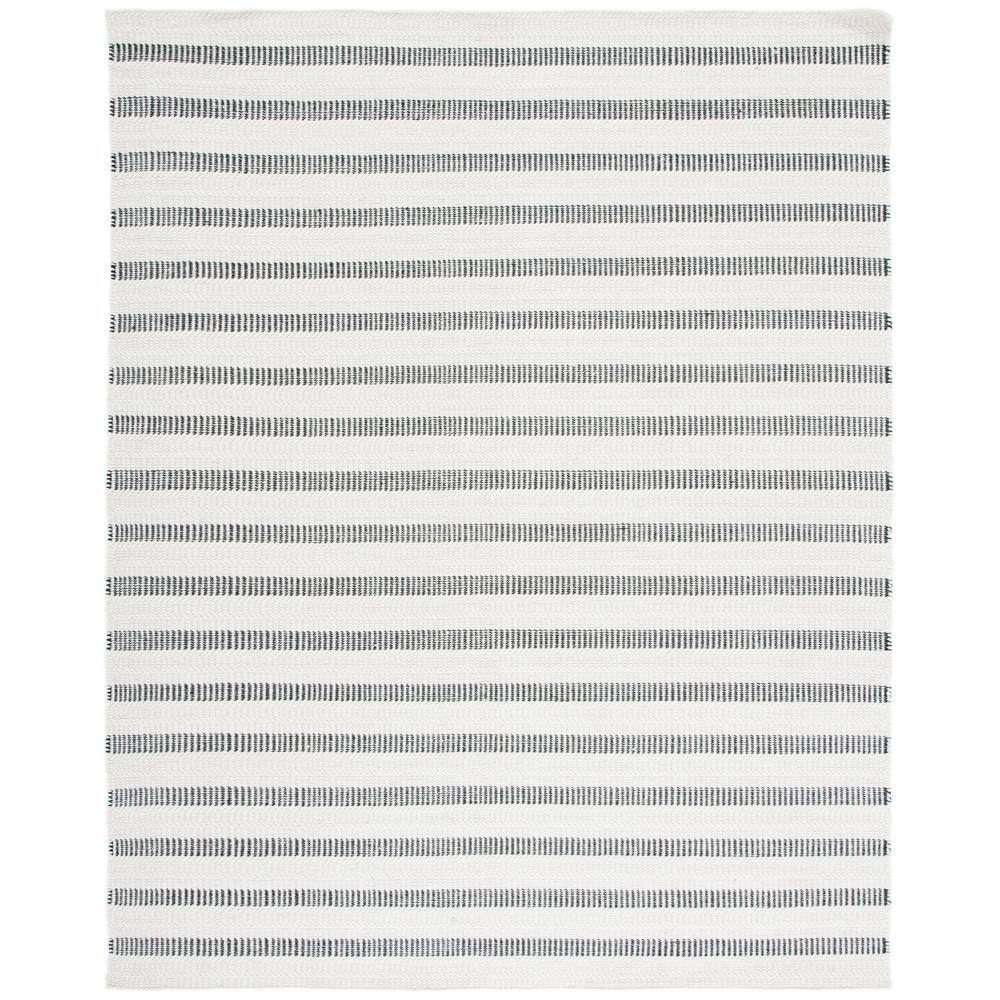 Black and Ivory Striped Wool 9' x 12' Handmade Rug
