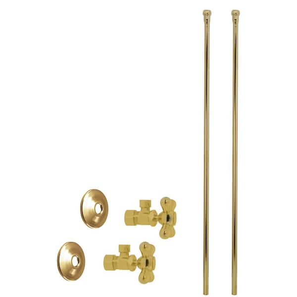 Westbrass 5/8 in. x 3/8 in. OD x 20 in. Bullnose Faucet Supply Line Kit with Cross Handle Angle Shut Off Valve, Polished Brass