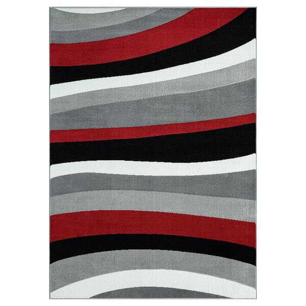 CONTEXT Breeze Red 8 ft. x 10 ft. Contemporary Modern Waves Polypropylene Area rug