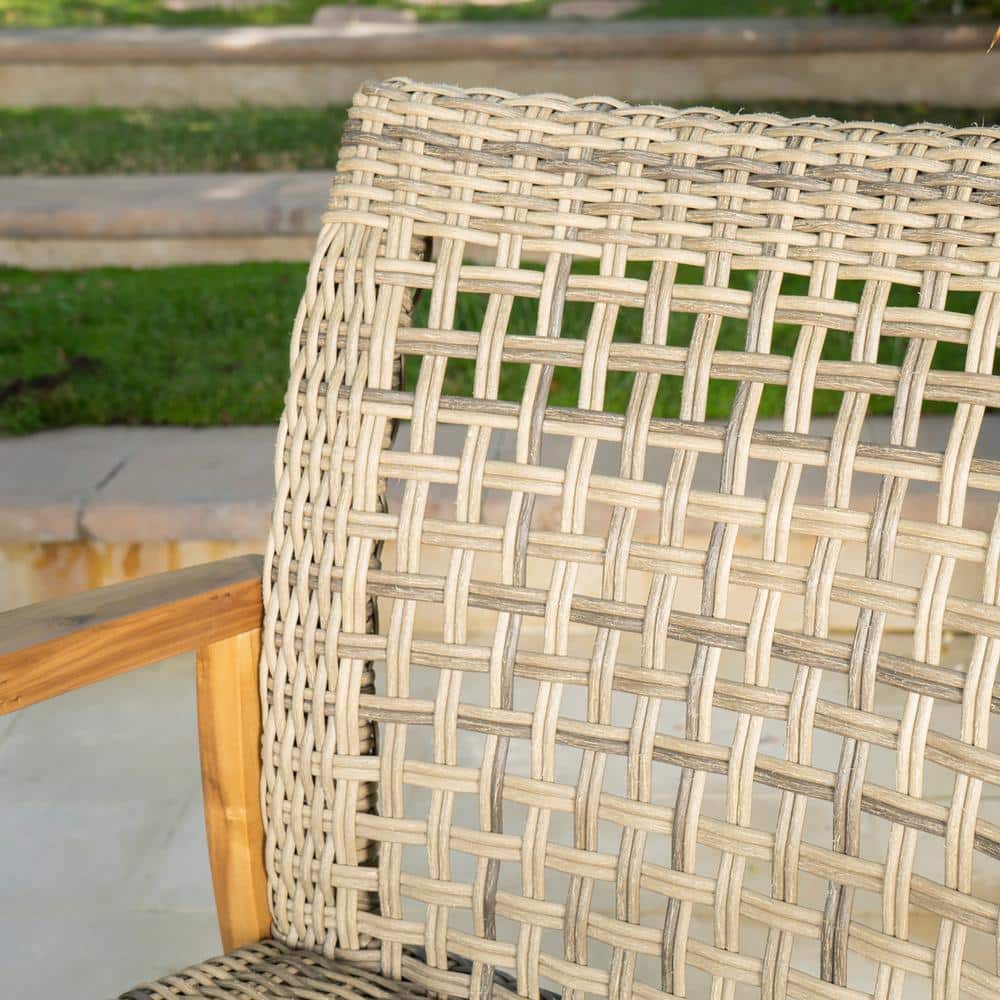 Natural Stained Gray Acacia Wood and Wicker Armchair Set