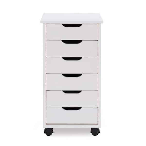 Linon Home Decor Mcleod White Wash 6 Drawer Rolling Storage ...