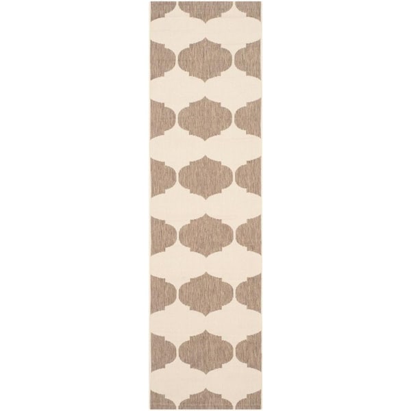 Courtyard Beige/Brown 2 ft. x 12 ft. Geometric Indoor/Outdoor Patio  Runner Rug