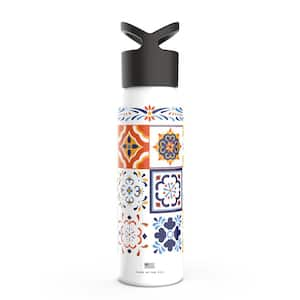 24 oz. Talavera Flat White Reusable Single Wall Aluminum Water Bottle with Threaded Lid