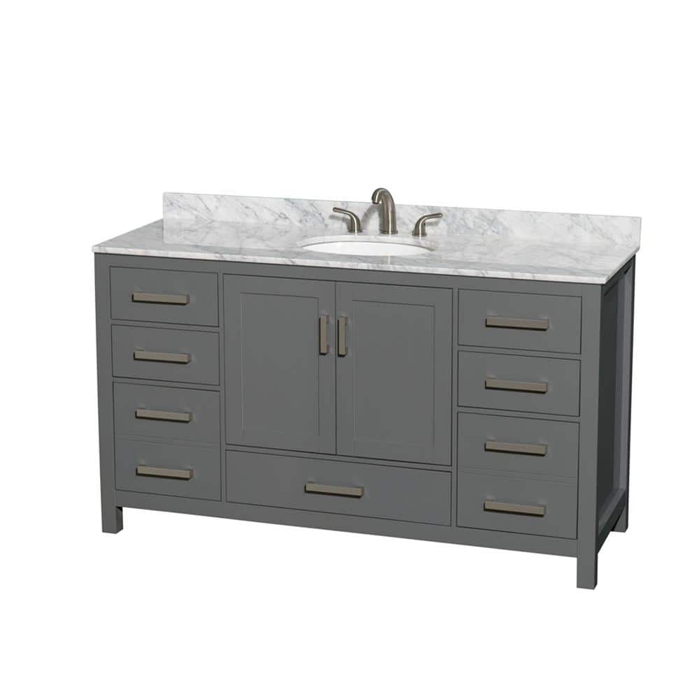 Sheffield 60 in. W x 22 in. D x 35 in. H Single Bath Vanity in Dark Gray with White Carrara Marble Top price history on PriceWatchPro