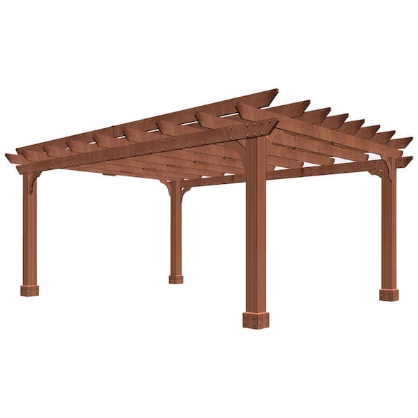VEIKOUS 14 ft. W x 12 ft. D Cedar Wood Patio Pergola Shade Structure for Outdoor, Brown
