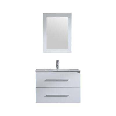 32 in. W x 18 in. D x 20 in. H Single Sink Bath Vanity Set in White with White Ceramic Vanity Top and Mirror