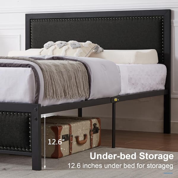 Christina upholstered platform bed frame with store headboard shelf