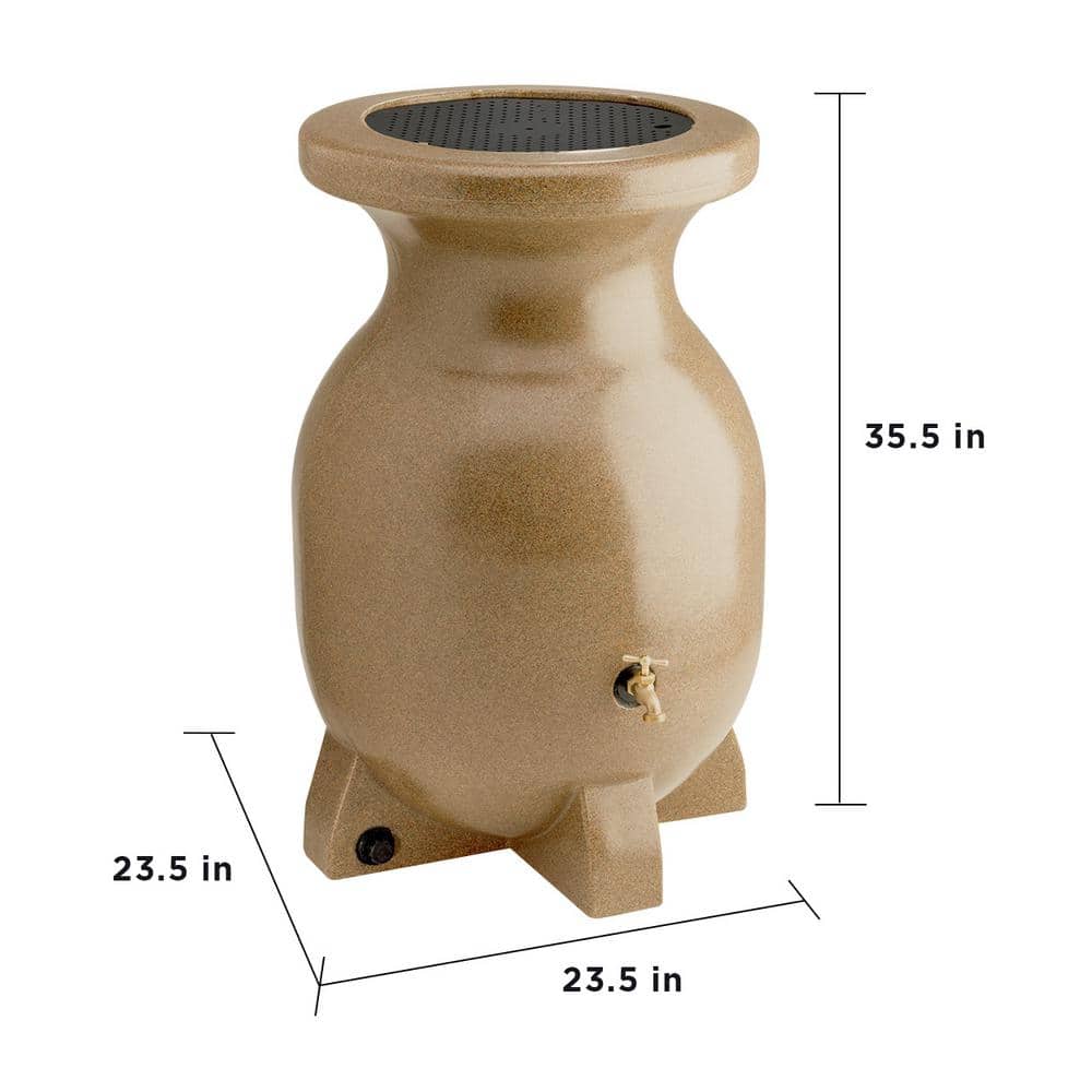 Beige Sandstone-Look 55 Gallon Rain Barrel with Brass Tap