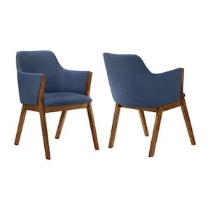 Renzo Blue Fabric and Walnut Wood Dining Side Chairs (Set of 2)