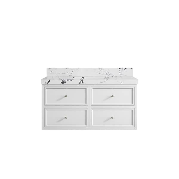 Willow Collections Roswell Floating 42 in. Single Sink Freestanding White Bath Vanity with Viola Night Qt. Top Unassembled