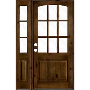 46 in. x 96 in. Alder Right-Hand/Inswing 9-Lite Clear Glass Provincial Stain Wood Prehung Front Door with Left Sidelite