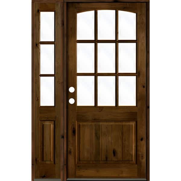 Krosswood Doors 46 in. x 96 in. Alder Right-Hand/Inswing 9-Lite Clear Glass Provincial Stain Wood Prehung Front Door with Left Sidelite