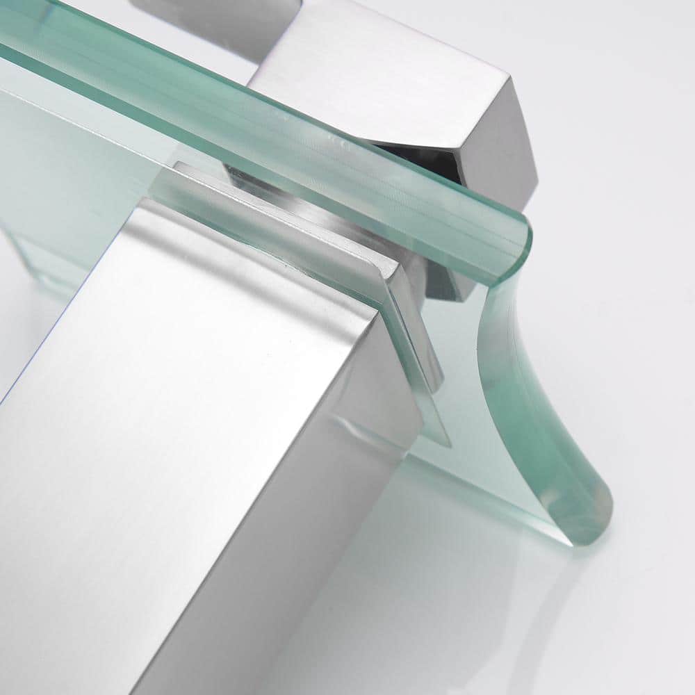 Brushed Nickel Glass Waterfall Single Handle Bathroom Faucet