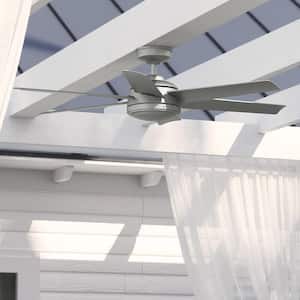Jetty 52 in. Outdoor Matte Silver Ceiling Fan with Wall Switch For Patios or Bedrooms