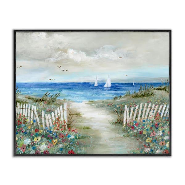 Gorgeous Traditional Beach Scene by Nan Black Framed Giclee Art Print Coastal 20 in. x 16 in.