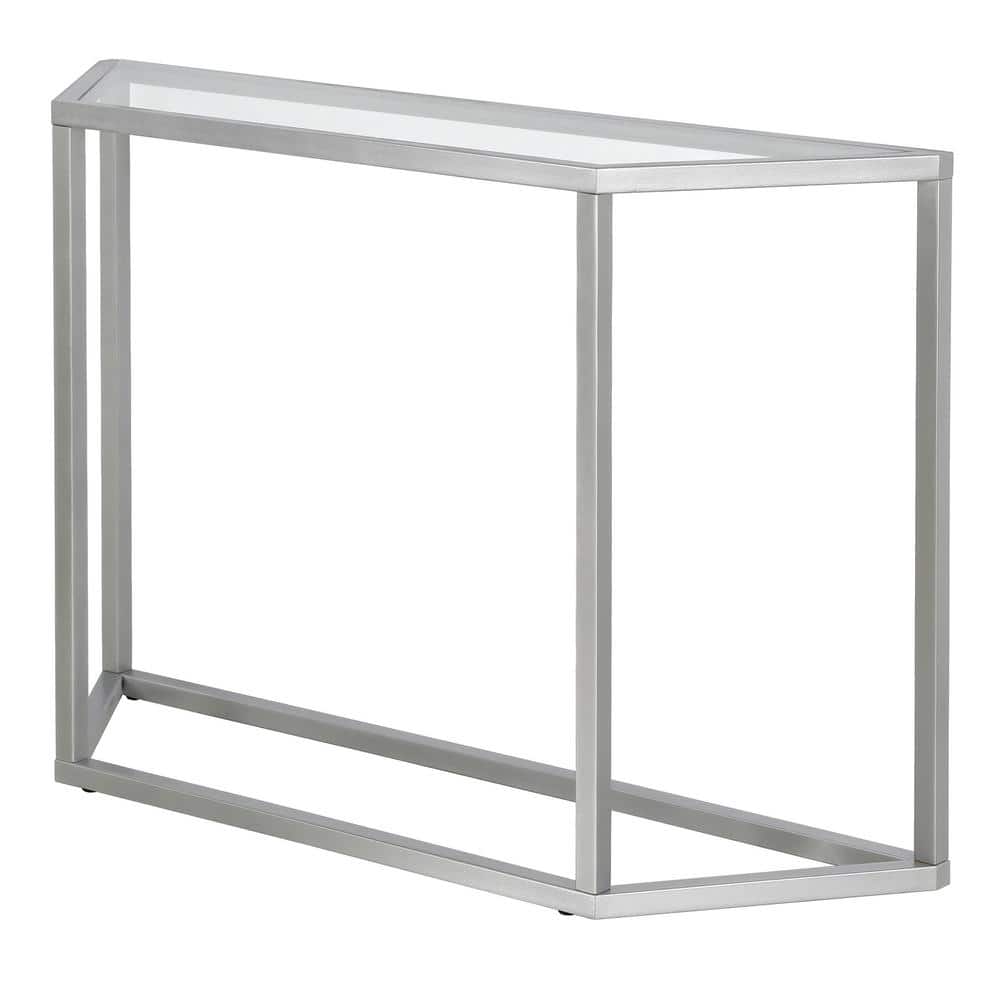 Levi Streamlined 44'' Silver Metal & Glass Console Table with Storage