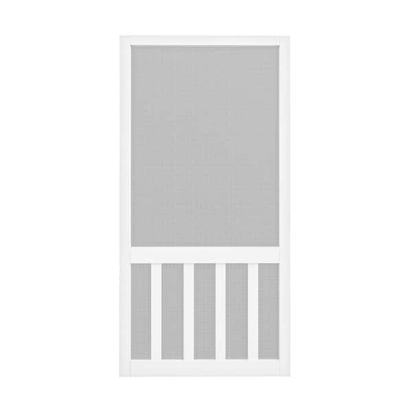 36 in. x 80 in. Universal Primed White Solid Pine Wood Vertical Slat Screen Door Classic 5-Bar Gauze Mesh Hinged Door