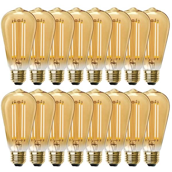 Feit Electric 100-Watt Equivalent ST19 Dimmable Straight Filament Amber Glass E26 Vintage Edison LED Light Bulb, Warm White (16-Pack)