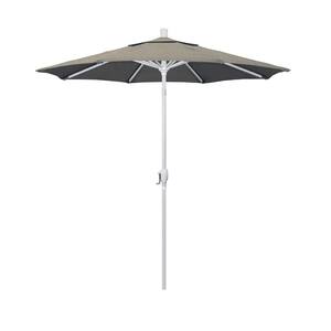 7.5 ft. Matted White Aluminum Market Patio Umbrella with Aluminum Ribs Push Tilt Crank Lift in Spectrum Dove Sunbrella
