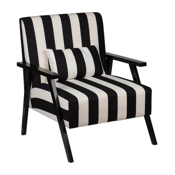 Benjara Black and White Polyester Arm Chair with Throw Pillow