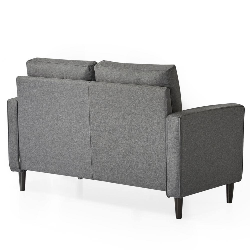 Dark Grey Tufted Fabric Loveseat with Track Arms and Metal Legs