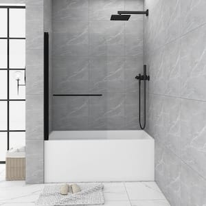 34 in. W x 58 in. H Pivot Semi Frameless Tub Door in Matte Black with Clear Tempered Glass