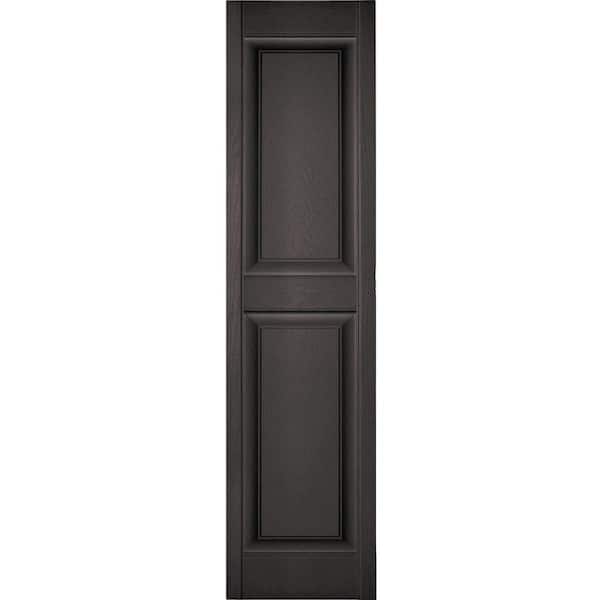 Ekena Millwork 18 in. x 66 in. Lifetime Vinyl Custom 2 Equal Raised Panel Shutters Pair Tuxedo Grey