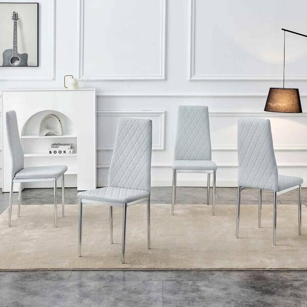 Polibi Modern Light Gray PU Leather Seat Dining Chairs for Kitchen, Living, Dining Room (Set of 4)