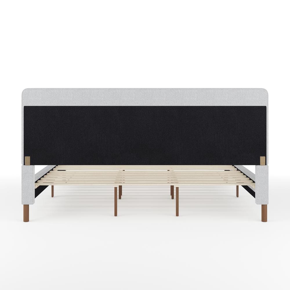 King Gray Linen Upholstered Platform Bed with Wood Frame