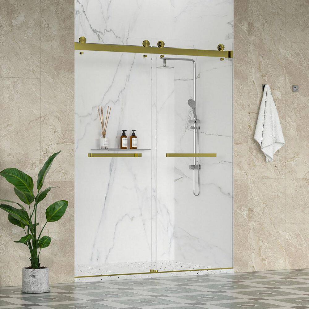 Sola 68-72 in. W x 79 in. H Double Sliding Frameless Shower Door in Brushed Gold with 3/8 in. Clear Glass price history on PriceWatchPro
