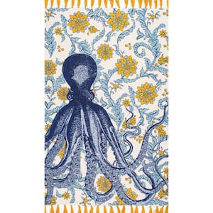 Thomas Paul Contemporary Floral Octopus Multi 9 ft. x 12 ft. Area Rug