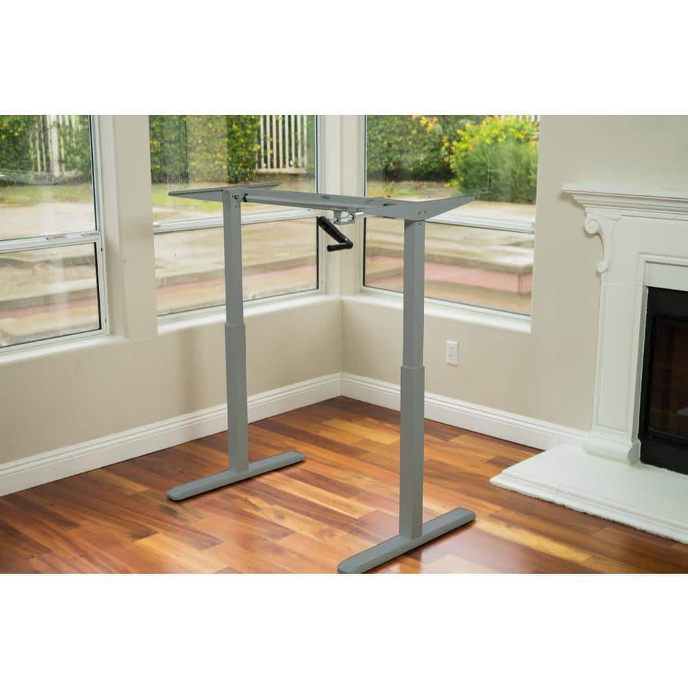 Gray Adjustable Height Crank Standing Desk Frame