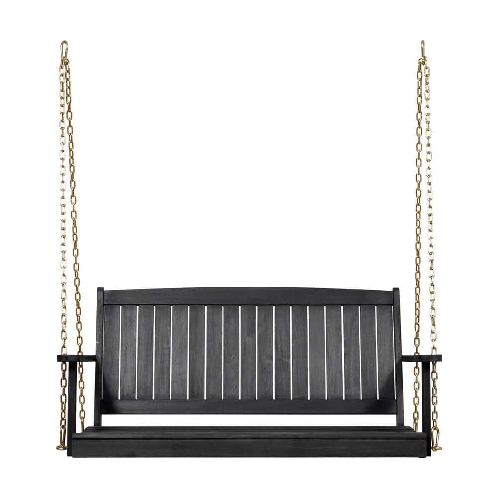 Acacia wood outdoor porch swing with two metal chains for patio garden back