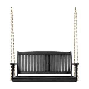 Acacia wood outdoor porch swing with two metal chains for patio garden backyard, grey