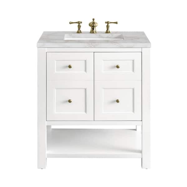 James Martin Vanities Breckenridge 30.0 in. W x 23.5 in. D x 34.2 in. H Single Bathroom Vanity Bright White and Victorian Silver Quartz Top