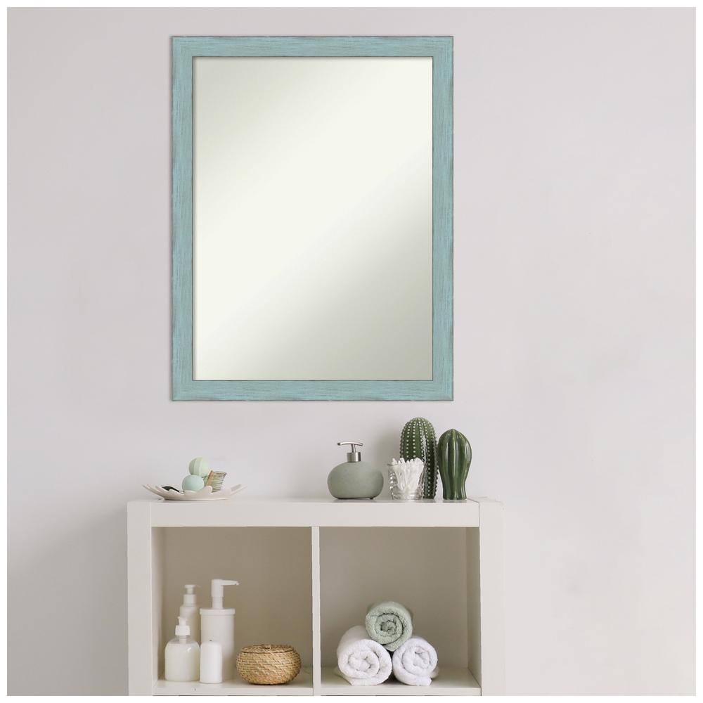 Sky Blue Rustic Wood Framed Bathroom Vanity Mirror