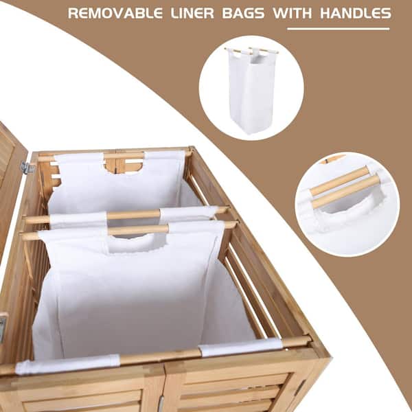 Goflame RNAB07QX3PJ85 goflame corner bamboo laundry hamper with lid and  removable liner, washing clothes basket storage bin with handle, suitable f