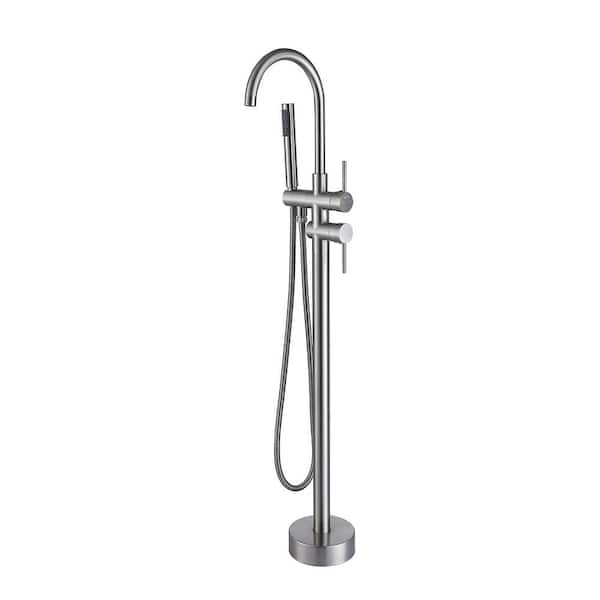 Satico 42-7/8 in. 1-Handle Freestanding Anti Scald Bathtub Faucet with Hand Shower Head in Brushed Nickel