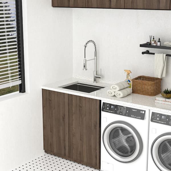LORDEAR 24 in. W x 18 in. D x 12 in. H Matte Black Single Bowl Quartz Composite Undermount Laundry/Utility Sink