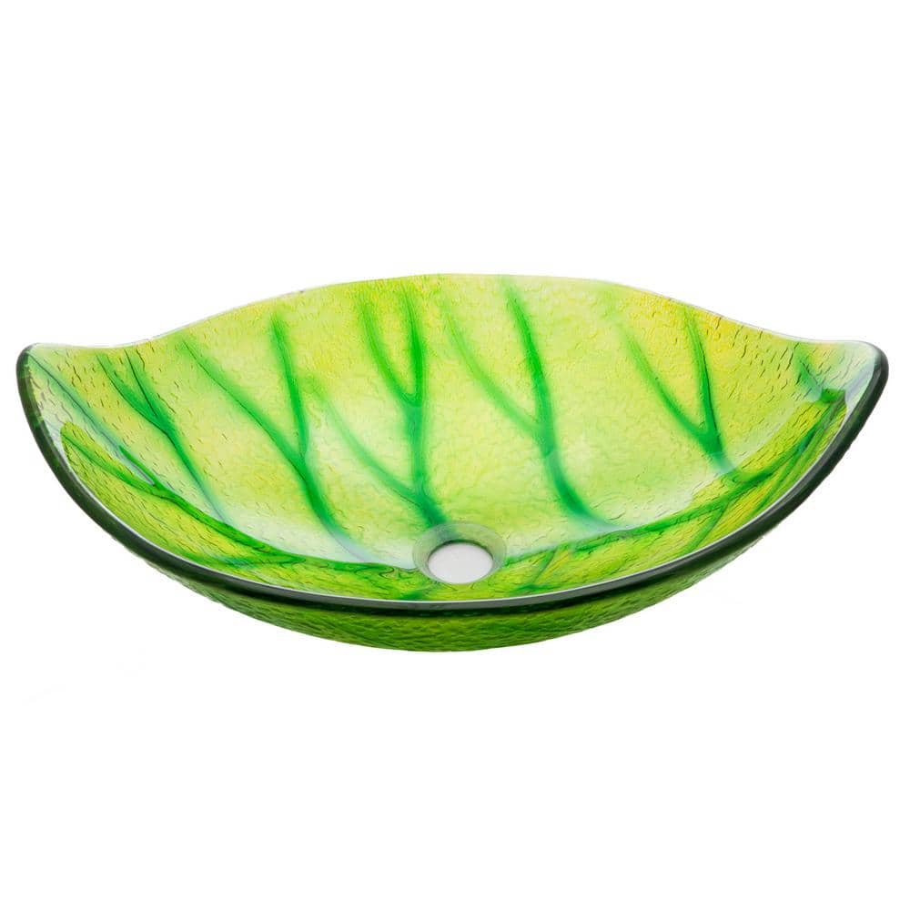 Green Leaf Shaped Tempered Glass Vessel Sink
