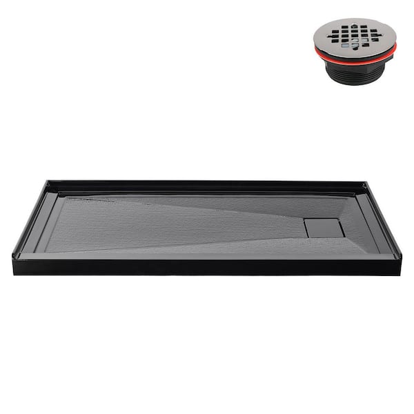 GB-2615-464-BL 60 in. x 32 in. Alcove Acrylic Shower Pan Base in Glossy Black with Right Drain, Drain Included