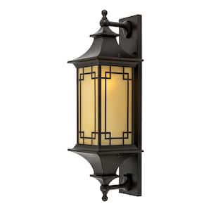 27.55 in. Black Indoor/Outdoor Waterproof Wall Light Hardwired Wall Lantern Sconce with Glass Shade, No Bulbs Included
