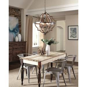 Socorro 25 in. W. 6-Light Weathered Gray and Distressed Oak Hall-Foyer Pendant with Dimmable Candelabra LED Bulbs
