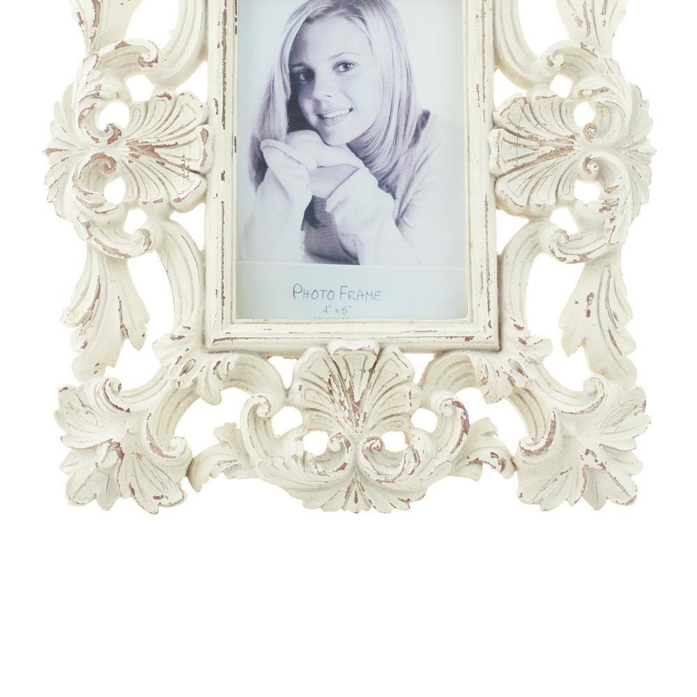 White Floral Embossed Tabletop and Wall Picture Frames Set