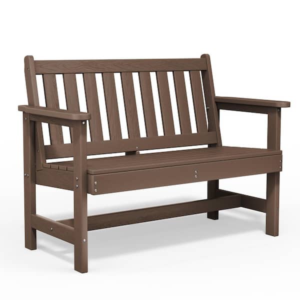 Garden Bench All-Weather HDPE 2-Person Plastic Outdoor Bench in Brown