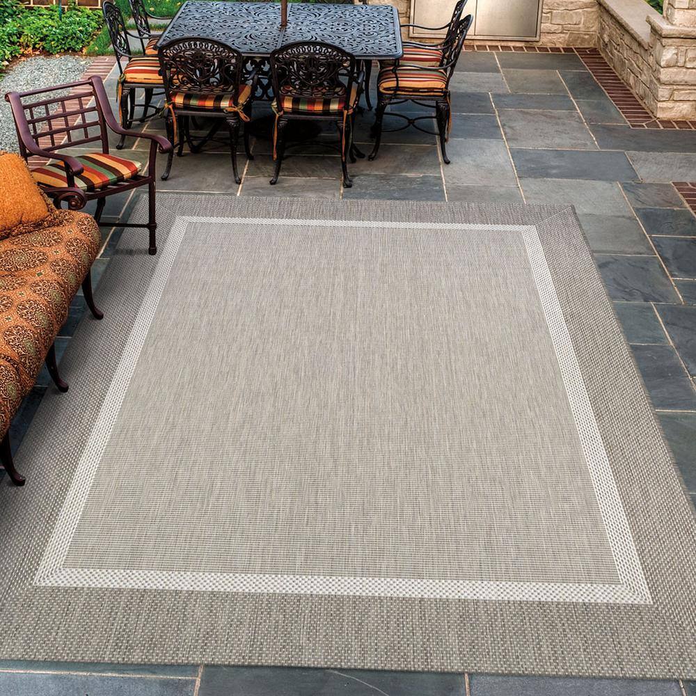 Champagne-Taupe Synthetic Rectangular 9' x 13' Easy-Care Outdoor Rug