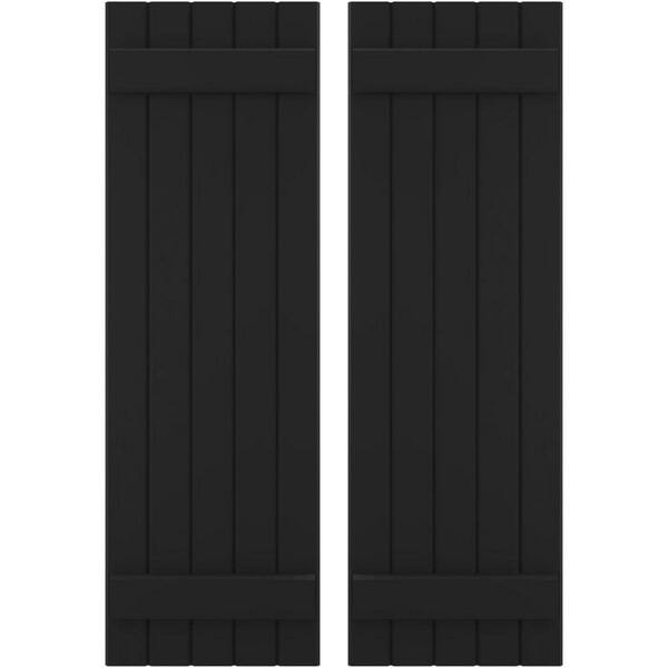 Ekena Millwork 17-1/2 in. W x 41 in. H Americraft 5-Board Exterior Real Wood Joined Board and Batten Shutters in Black